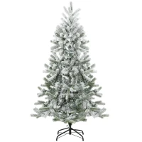 HOMCM 5ft Artificial Snow-Flocked Tree Holiday Home Indoor Christmas Decoration with Metal Feet, Green(m-1)