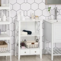 kleankin X- Frame Freestanding Floor Bathroom Storage Rack with Two Drawers, Storage Organizer, Cabinet with 3 Shelves, White(m-9)