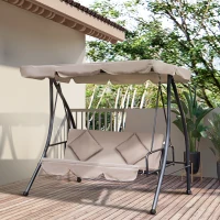 Outsunny Baloiço Jardim 3 Lugares Convertível em Cama com Toldo Reclinável Almofada para Jardim Terraço Pátio Ar livre Carga Máxima 340kg 200x125x170cm Bege(m-8)