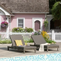 Outsunny Set 2 Sezlonguri de Gradina in PE Rattan cu Perna Captusita Gri(m-2)