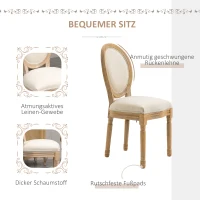 HOMCOM 2-Piece Set Dining Chairs Vintage Kitchen Chair Upholstered with Backrest Linen-Touch Solid Wood Cream White + Natural 49 x 56 x 96 cm(m-5)