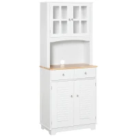 HOMCOM Küchenschrank mit Glastüren Kautschukholz MDF Weiß(m-1)