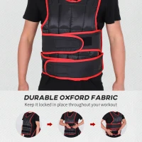 HOMCOM 15kg Men Or Women Waist Trainer Vest Adjustable Weighted w/ 38 Weight Bags  Easy Use Cardio Running Fitness Black Red For Weight Loss Exercise Workout(m-6)