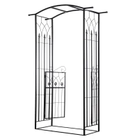 Outsunny Garden Outdoor Entrance Arch with Door Outdoor Patio Decoration for Rose Trellis Arbour Climbing Plant 131L x 49W x 200Hcm(m-11)