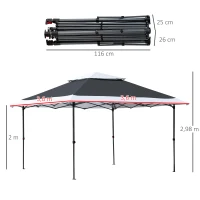 Outsunny Tenda Dobrável com Altura Ajustável em 3 Posições Teto Duplo e Bolsa de Transporte com Rodas 360x360x298 cm Cinza e Branco(m-3)