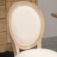 HOMCOM 2-Piece Set Dining Chairs Vintage Kitchen Chair Upholstered with Backrest Linen-Touch Solid Wood Cream White + Natural 49 x 56 x 96 cm(m-6)