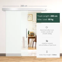 HOMCOM Ușă glisantă din sticlă temperată cu șină silențioasă, 102.5x205cm(m-5)