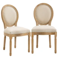 HOMCOM 2-Piece Set Dining Chairs Vintage Kitchen Chair Upholstered with Backrest Linen-Touch Solid Wood Cream White + Natural 49 x 56 x 96 cm(m-11)