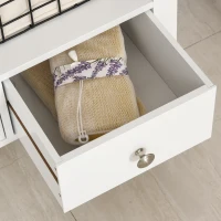 kleankin X- Frame Freestanding Floor Bathroom Storage Rack with Two Drawers, Storage Organizer, Cabinet with 3 Shelves, White(m-6)