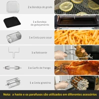 HOMCOM Fritadeira sem Óleo 1800W 11L Forno de Ar Quente com 8 Programas Tela Tátil LED Temporizador Desidratador e Acessórios Incluídos 32x35,6x37,9 cm Preto(m-7)