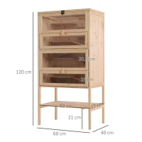 PawHut Gaiola de madeira para hamsters e outros pequenos roedores 60x40x120cm Madeira natural(m-3)