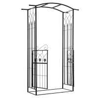 Outsunny Garden Outdoor Entrance Arch with Door Outdoor Patio Decoration for Rose Trellis Arbour Climbing Plant 131L x 49W x 200Hcm(m-1)