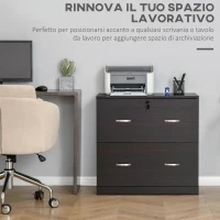 Vinsetto Cassettiera Ufficio in Legno con 2 Cassetti, Serratura e 2 Chiavi, Color Noce(m-4)