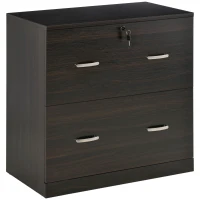 Vinsetto Cassettiera Ufficio in Legno con 2 Cassetti, Serratura e 2 Chiavi, Color Noce(m-1)