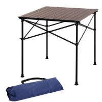 Outsunny Square Folding Aluminium Picnic Table Portable Camping BBQ Table Roll Up Top with Carrying Bag(m-11)