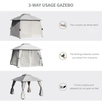 Outsunny 10' x 10' Steel Gazebo Canopy Party Tent Shelter with Double Roof & Curtains & Netting Sidewalls, Light Grey(m-6)