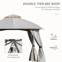 Outsunny 10' x 10' Steel Gazebo Canopy Party Tent Shelter with Double Roof & Curtains & Netting Sidewalls, Light Grey(m-4)