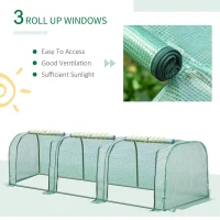 Outsunny PE Tunnel Greenhouse Green Grow House Steel Frame for Garden Backyard with Zipper Doors 296x100x80 cm Green(m-4)