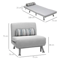 HOMCOM Fotoliu Extensibil Gri cu Perna cu Dungi(m-3)