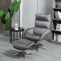 HOMCOM 2 Pieces Modern Stylish Ergonomic Tilt Leisure Armchair w/ Ottoman Grey Silver(m-10)