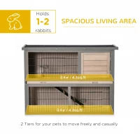 PawHut Rabbit Hutch Bunny Cage Small Animal House with Sliding Tray, Run, Openable Top, Ramp, for Indoor Outdoor, Grey 108x45x78 cm(m-4)