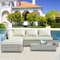 Outsunny 3 Pieces Outdoor PE Rattan Sofa Set, Patio Wicker Sectional Conversation Aluminium Frame Furniture Set, 4-Level Adjust Backrest Chaise Lounge w/ Padded Cushion, Tea Table, Mixed Grey(m-2)