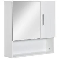 kleankin Bathroom Mirror Cabinet, Wall Mounted Storage Cupboard Organizer with Double Doors and Adjustable Shelf, White(m-1)