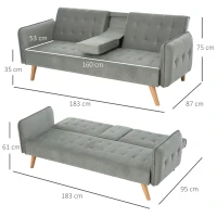 HOMCOM 2-IN-1 Three Seater Sofa Bed Single Bed Recliner Adjustable With Side Table Wood Frame 160W x 95D x 35H cm(m-3)