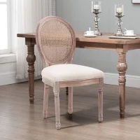 Antique Style Padded Seat Dining Chair Oval Back Linen Fabric Solid Wood(m-2)