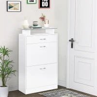 HOMCOM Multi-Functional Drawer Shoe Cabinet with Glass Top Entryway Boots Storage Rack(m-10)