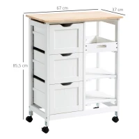 HOMCOM Rolling Kitchen Island Cart, Bar Serving Cart, Compact Trolley on Wheels with Wood Top, Shelves & Drawers for Home Dining Area, White(m-3)