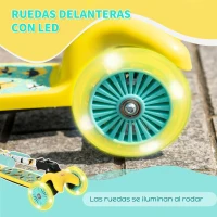 HOMCOM Patinete para Niños de +3 Años Plegable Patinete 3 Ruedas con Luces LED Manillar Altura Ajustable y Freno Posterior Carga Máxima 50 kg 54,7x32,5x59-69 cm Amarillo(m-6)