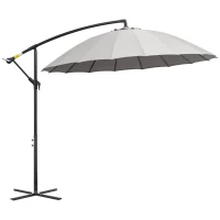 Outsunny 3(m) Cantilever Umbrella 18 Ribs & Vents Adjustable Angle for Patio Light Grey(m-14)
