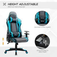 Vinsetto Gaming Chair Racing Style Ergonomic Office Chair High Back Computer Desk Chair Adjustable Height Swivel Recliner with Headrest and Lumbar Support, Sky Blue(m-4)