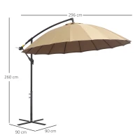 Outsunny 3(m) Cantilever Umbrella 18 Ribs & Vents Adjustable Angle for Patio Khaki(m-3)