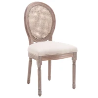 Antique Style Padded Seat Dining Chair Oval Back Linen Fabric Solid Wood(m-1)