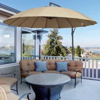 Outsunny 3(m) Cantilever Umbrella 18 Ribs & Vents Adjustable Angle for Patio Khaki(m-13)
