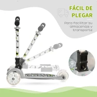 HOMCOM Patinete para Niños de +3 Años Plegable Patinete 3 Ruedas con Luces LED Manillar Altura Ajustable y Freno Posterior Carga Máxima 50 kg 54,7x32,5x59-69 cm Gris(m-5)