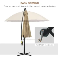 Outsunny 3(m) Cantilever Umbrella 18 Ribs & Vents Adjustable Angle for Patio Khaki(m-4)