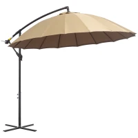 Outsunny 3(m) Cantilever Umbrella 18 Ribs & Vents Adjustable Angle for Patio Khaki(m-1)
