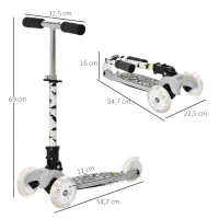 HOMCOM Patinete para Niños de +3 Años Plegable Patinete 3 Ruedas con Luces LED Manillar Altura Ajustable y Freno Posterior Carga Máxima 50 kg 54,7x32,5x59-69 cm Gris(m-3)