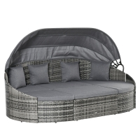 Outsunny Rattan Sun Island 4-Piece Daybed with Canopy Seating Group 4 Cushions Metal Grey 230 x 145 x 80 cm