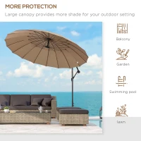 Outsunny 3(m) Cantilever Umbrella 18 Ribs & Vents Adjustable Angle for Patio Khaki(m-7)