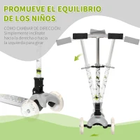 HOMCOM Patinete para Niños de +3 Años Plegable Patinete 3 Ruedas con Luces LED Manillar Altura Ajustable y Freno Posterior Carga Máxima 50 kg 54,7x32,5x59-69 cm Gris(m-8)