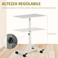 HOMCOM Height Adjustable Side Table with Wheels, Mobile Laptop Table for Sofa, End Table, White(m-5)