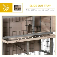 PawHut Rabbit Hutch Bunny Cage Small Animal House with Sliding Tray, Run, Openable Top, Ramp, for Indoor Outdoor, Grey 108x45x78 cm(m-6)