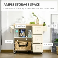 HOMCOM Drop-Leaf Kitchen Island on Wheels Utility Storage Cart with Drawers & Cabinet for Kitchen, Dining & Living Room(m-4)