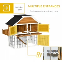PawHut 2 Tier Wooden Rabbit Hutch, Guinea Pig Cage, Bunny Run, Small Animal House for Indoor Outdoor with Plant Box, Slide-out Tray, Ramp, 123 x 58 x 106cm, Natural(m-5)