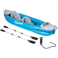 Outsunny Inflatable Kayak 2-Person Inflatable Boat Canoe Set w/ Air Pump, Aluminium Oars, Blue, 330x105x50cm(m-1)