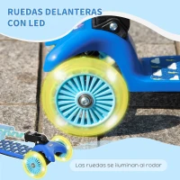 HOMCOM Patinete para Niños de +3 Años Plegable Patinete 3 Ruedas con Luces LED Manillar Altura Ajustable y Freno Posterior Carga Máxima 50 kg 54,7x32,5x59-69 cm Azul(m-6)
